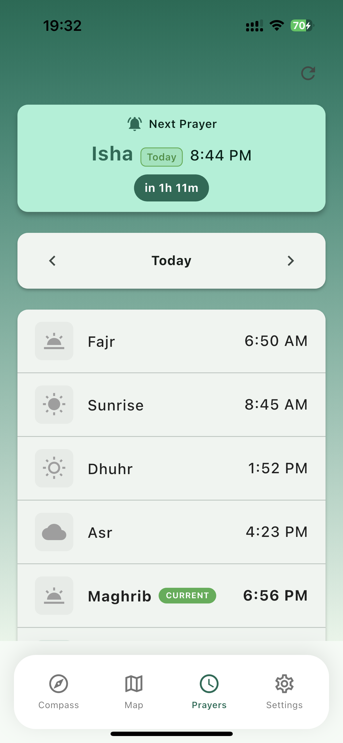 Prayer Times Screen
